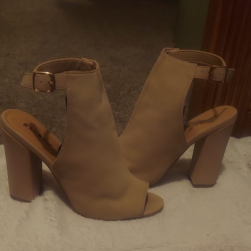 Beige Bamboo Slingback Heels